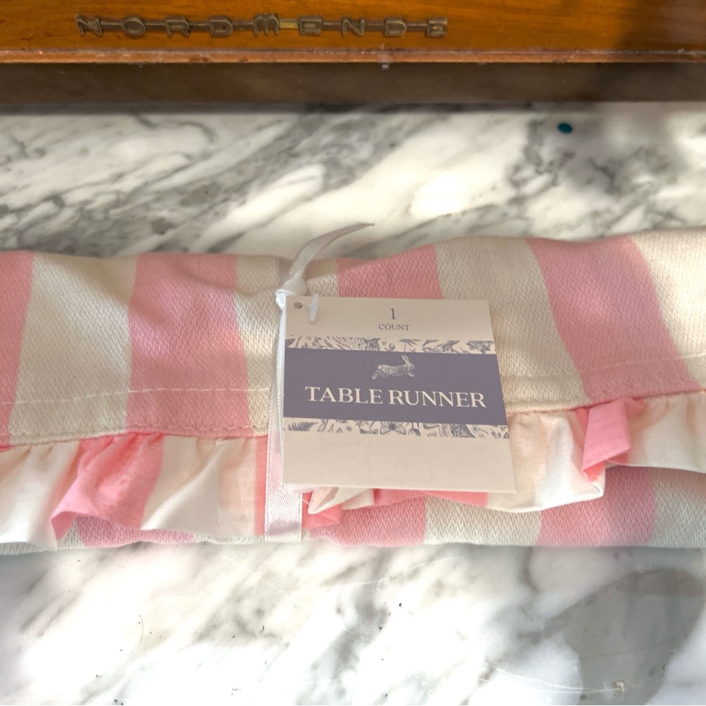 ✨NEW🌸Target Bullseye Playground 2026 Pink & White Striped Ruffled Table Runner🤍 - Picture 6 of 8